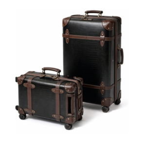 Global DaVinci Chromatic Heritage Trunk-Style Spinner Luggage Set - Black with Brown Trim