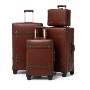 Global DaVinci Chromatic Heritage Trunk-Style Spinner Luggage Set - Burgundy with Brown Trim