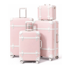 Global DaVinci Chromatic Heritage Trunk-Style Spinner Luggage Set - Blush Pink with White Trim