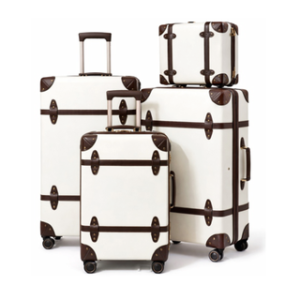 Global DaVinci Chromatic Heritage Trunk-Style Spinner Luggage Set - Ivory with Brown Trim