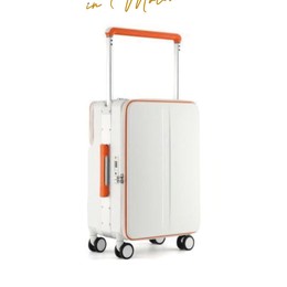 Global DaVinci Pluto Front-Opening Smart Spinner Luggage - White with Orange Trim
