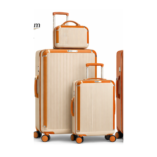 Global DaVinci Quantum Premium Expandable Spinner Luggage Set - Ivory with Orange Trim