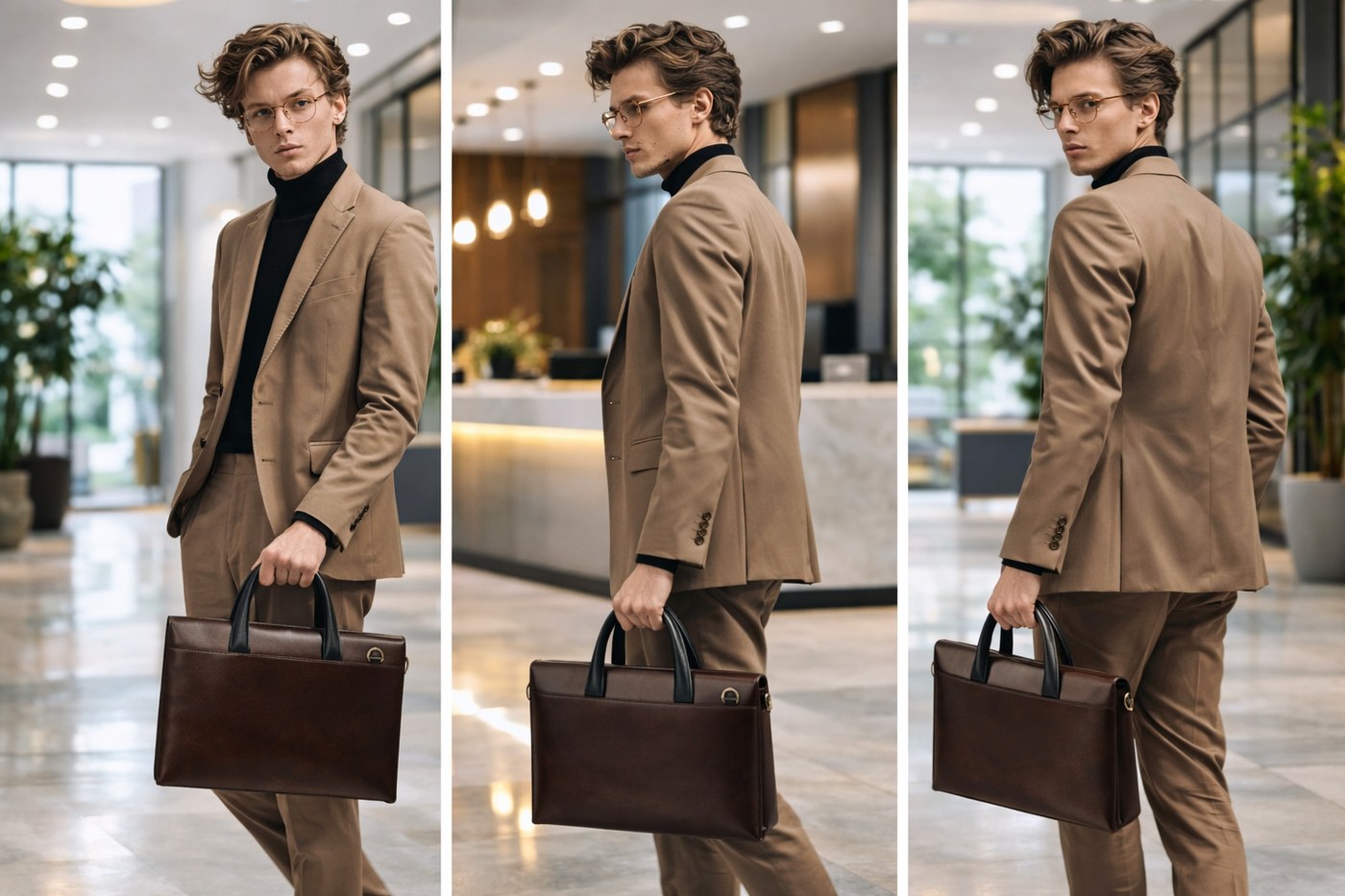 Curve Slim Business Briefcase - Dark Brown - Image 2