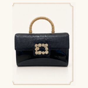Noir Crystal Handle Clutch