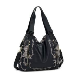 Petals Black Floral Soft Hobo
