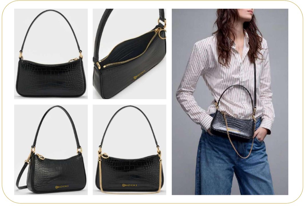 Nero Croc-Effect Mini Shoulder